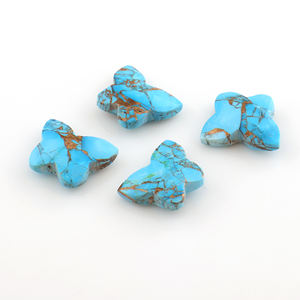 Papillon sculpté bleu cuivre turquoise pierres précieuses en vrac 12x15mm sculpté à la main bleu turquoise briolette en vrac pour la fabrication de bijoux - Product Image 3