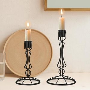 Bougeoir en métal moderne romantique en fer noir bougeoir conique long mariage noël décor à la maison nouveau Design pièce maîtresse en métal - Product Image 1