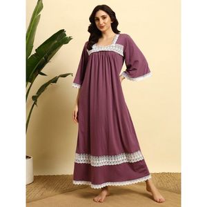 Camisón Victoriano de Encaje 100% Algodón para Mujer, Mangas Largas, Largo Completo, Tela Transpirable, Diseño Estampado en el Cuello, Verano - Product Image 1