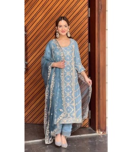 New Designer Fully Stitched Traditional <b>Indian</b> Pakistani Party Wear Set Faux Georgette Fabric <b>Top</b> Palazzo Dupatta - Product Image 1
