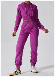 Vente en gros Ensembles sweat-shirt à manches longues en tricot gaufré pour femmes Survêtement personnalisé Ensemble 2 pièces sweat-shirt et pantalon - Product Image 6