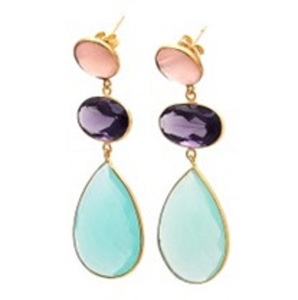 Boucles d'oreilles en argent Sterling 925, calcédoine, améthyste, Quartz et calcédoine rose, forme ovale, nouvelle collection - Product Image 1