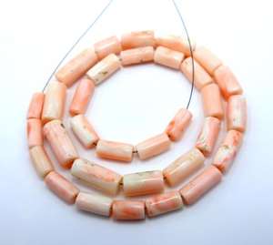 Perles de pierres précieuses de corail en peau d'ange japonaise en forme de tube lisse rose naturel Taille 11X5MM à 19X6MM - Product Image 5