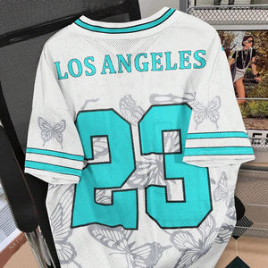 Streetwear personnalisé Tee Shirt unisexe sérigraphié graphique brodé recadrée Boxy Mesh Football Jersey T Shirt pour hommes - Product Image 3