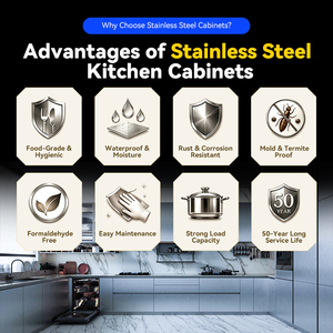 Mobile da <span class=keywords><strong>Cucina</strong></span> Premium in Metallo Realizzato in Acciaio Inossidabile 304 con Finitura in Vetro Laccato e Pietra per Ville e Progetti Commerciali - Product Image 4