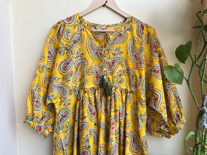 Bohème Floral coton Maxi robe main bloc imprimé indien ethnique tenue décontractée avec gland et bouton décor 100% coton matériel - Product Image 5