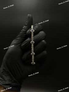 Pulsera de Diamantes de Moissanita Redondos Morados con Acabado Plateado, Elegante Pulsera de Eslabones para Mujer, Joyería para Bodas y Fiestas - Product Image 5