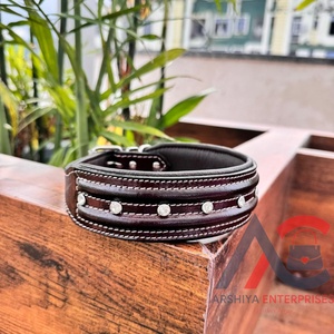Genuine Leather Braided Studded Brown Dog Collar Adjustable Soft <b>Padding</b> Luxury Dog Collar Thick Western Real Cowhide Dog Collar - Product Image 1