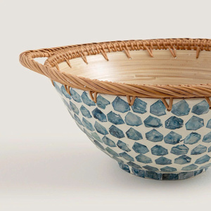 Caliente nuevo hecho a mano bambú ratán y madre de perla incrustaciones cuenco decorativo para mesa de comedor estilo y exhibición de decoración del hogar - Product Image 3