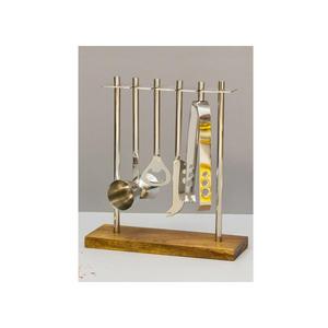 Elegante juego de herramientas de barra de plata de 4 con base de madera de mango para utensilios de cocina y bar - Product Image 1
