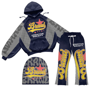 Vêtements de sport unisexes 2 pièces personnalisés Vêtements de sport d'hiver lourds Survêtements d'hiver Bonnets à capuche avec design en fondu avec soleil sérigraphiés Logo grande taille - Product Image 1