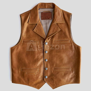 Nouveauté Gilet en cuir pour hommes Gilet en cuir véritable à séchage rapide pour hommes pour un look de cow-boy occidental - Product Image 1