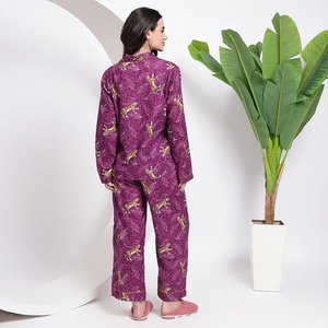 Pijamas de Verano para Mujer, 100% Algodón, Estampado Floral, Transpirable, Lavable a Máquina, Manga Larga, Tejido Térmico - Product Image 3