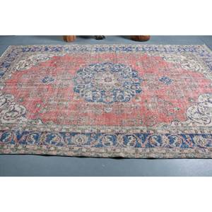 Classique Rouge Bleu Vintage Tapis Turc 6.7X11 ft Grande Surface Rectangle Patchwork Conception Bio Coton Laine Latex Couloir Chambre - Product Image 3