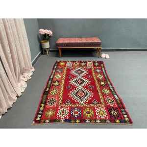 Alfombra Vintage de 4.1x6.1 pies, Alfombra Turca, Alfombra Persa Roja y Azul - Product Image 5