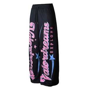 Up Felt Custom Star Print Wide Leg Sweatpants Casual 100% Cotton Fleece Sweatpants For Unisex Streetwear - Product Image 3