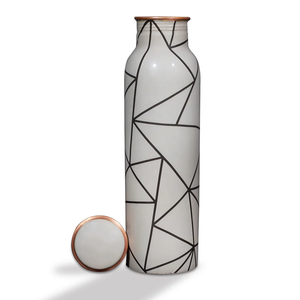 Pure Copper <b>Water</b> <b>Bottle</b> 750 ml Grey Abstract Design Modern Drinking Flask for <b>Gym</b> Office Home Leak Proof - Product Image 1