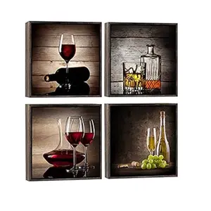 Red Wine Cups Modern 4 Pieces Abstract Artwork Contemporary Vintage Pictures for kitchen Bar Interior wall art home decor