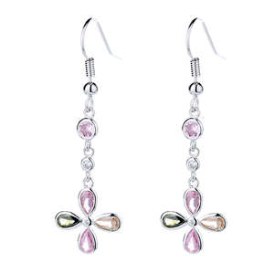 Orecchini pendenti floreali in argento sterling con cristalli multicolori - Product Image 1