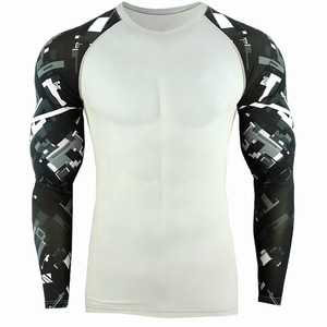 Rash Guard respirant à manches longues de haute qualité pour hommes, teint uni, couleur unie, sport, course à pied, boxe, vêtements d'arts martiaux - Product Image 2