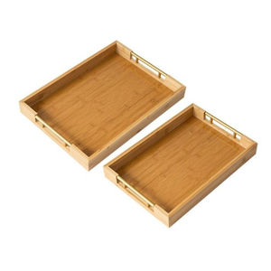 Plateau de service pour aliments et desserts de qualité supérieure, en bambou, de forme rectangulaire, fait à la main, écologique, passe au lave-vaisselle, élégant et design - Product Image 1