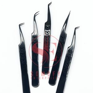 แหนบต่อขนตาไมโครปลายสแตนเลสแบบมืออาชีพเคลือบพลาสม่าสีดำจับกระชับโลโก้ได้ตามต้องการ - Product Image 4