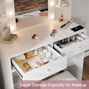 Coiffeuse blanche avec miroir <span class=keywords><strong>et</strong></span> lumières, petite table de toilette avec prises électriques, 3 modes d'éclairage pour la chambre à coucher - Product Image 6