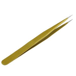 Juego de pinzas de extensión de pestañas de acero inoxidable con acabado dorado de alta calidad, pinzas de pestañas de etiqueta privada de Pakistán con punta de fibra - Product Image 4