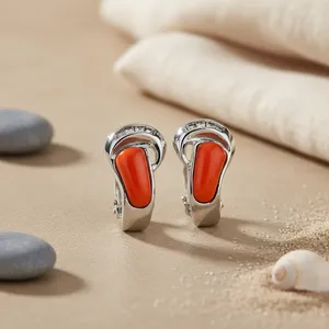 Pendientes de Plata de Ley con Diseño de Coral, Estilo Religioso, Ligeros, con Circonita, Perla y Latón, Chapados en Rodio - Product Image 3
