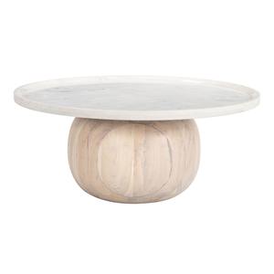 Mesa de centro superior con bandeja de madera natural y Blanca redonda moderna 100% muebles de sala de estar elegantes de madera maciza - Product Image 1