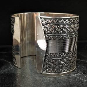 Handmade 925 Sterling <b>Silver</b> Indian Weave Patterned <b>Cuff</b> <b>Bracelet</b> Fashionable Fashion Accessory - Product Image 6