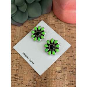 Southwest Handmade Multi Stone <b>Sterling</b> <b>Silver</b> Flower <b>Stud</b> <b>Earrings</b> - Product Image 3