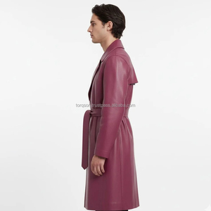 <b>Men's</b> Double Breasted Button Genuine Leather Cowhide Thermal Breathable Trench Coat Long <b>Overcoat</b> <b>Winter</b> Fashion - Product Image 2