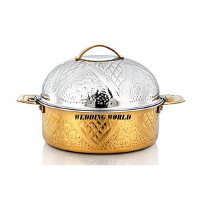 Olla caliente de doble pared martillada de acero inoxidable cazuela acabada en plata y oro calentador de alimentos de Metal de diseñador de Venta caliente - Product Image 1