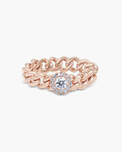 Bisel Set 0.21ctw Ronda Brillante Corte Diamante Halo Cadena cubana Anillo de bodas en oro rosa de 18K Anillo al por mayor Regalo para ella - Product Image 1