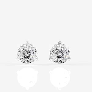 Boucles d'oreilles en diamant de laboratoire taillé portugais à trois griffes en or 14 carats – Bijou élégant et luxueux - Product Image 4