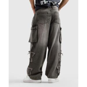 Jean cargo Star vintage style hip-hop en denim délavé avec patchwork tricoté, brodé et délavé foncé pour l'hiver - Product Image 2