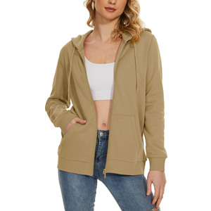 Wholesale Customized Women's Oversized Zip Hoodies Cotton Fleece Stretchable Bottom Solid Color Casual Winter Street Front - Product Image 4