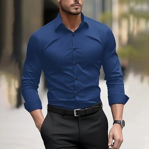 Casual Summer Business <b>Men's</b> Formal <b>Shirt</b> Solid Color Wedding Outdoor Black Red Navy Blue Dark <b>Green</b> Long Sleeve - Product Image 2