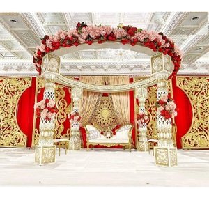 Mandap de fibra tallada Jali tradicional para bodas indias Lugar de boda de pilar de loto de moda diseñado a la moda - Product Image 1