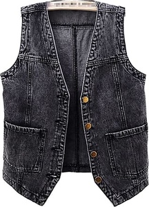 Gilet en toile denim imperméable et coupe-vent de haute qualité, design personnalisé, style moto paisley, plusieurs poches, saison printemps - Product Image 4