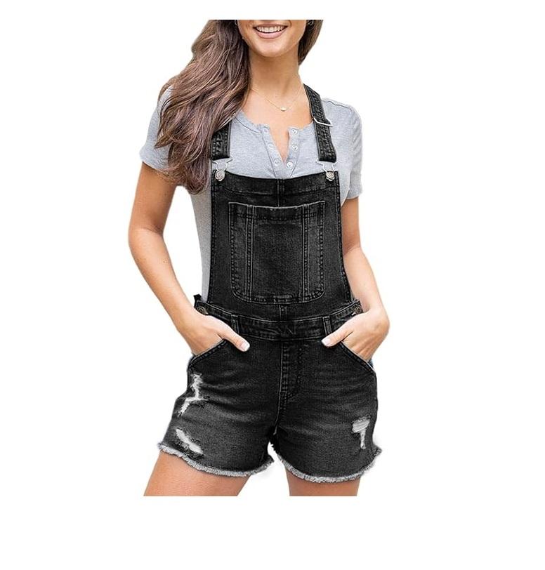 Women Denim Shortalls Classic Bib Overalls Shorts Romper with Adjustable  Straps Cuffed Hem Casual Summer Jean Romper
