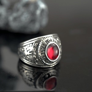 yunnique European and American Retro Style Stainless Steel <b>Ring</b> for <b>Men</b> Hip-Hop Double-Gun <b>Ruby</b> Personalized <b>Ring</b> Everyday Wear - Product Image 2