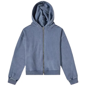 Custom Double Zipper 500gsm Stoned Acid Washed Hoodie Boxy Oversized Vintage Heavyweight Zip Up Hoodies - Product Image 1