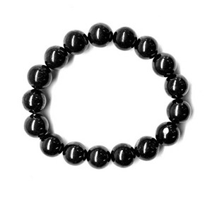 Pulsera de shungita con 16 cuentas redondas pulidas de 0,47 pulgadas (12 mm) en banda elástica, talla 16-17 - Product Image 2