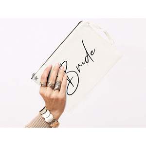 Personalized Bride Clutch <b>Bag</b> Custom Cotton <b>Wedding</b> <b>Gift</b> <b>Bag</b> Zipper Embroidery Rhinestone Pearl Chain Fur Elements Lady Bohemian - Product Image 1