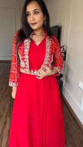 Pakistani Designer <b>Pink</b> and Red <b>Shrug</b> Salwar Kameez embroidered Sequence Work Salwar Kameez Stitched Wedding Wear Suits - Product Image 2