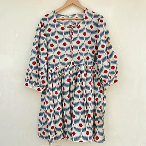 Boho Floral coton Mini robe mi-longue à la mode nouvelle robe d'été courte pour les femmes avec col profond chaîne fermeture fleur imprimer robes - Product Image 1