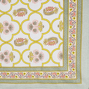 Luxury Mughal Arch & Animal Pattern Jaipuri Hand Block Printed 200TC Cotton Double Bedsheet Set with Floral Border Pillow Covers - Product Image 4