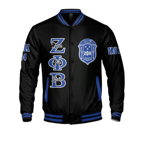 Zeta Phi Beta 1920 Fondateurs Varsity Blue White Jacket Sorority Letterman ZPB Greek Life Chenille Patch Style - Product Image 4